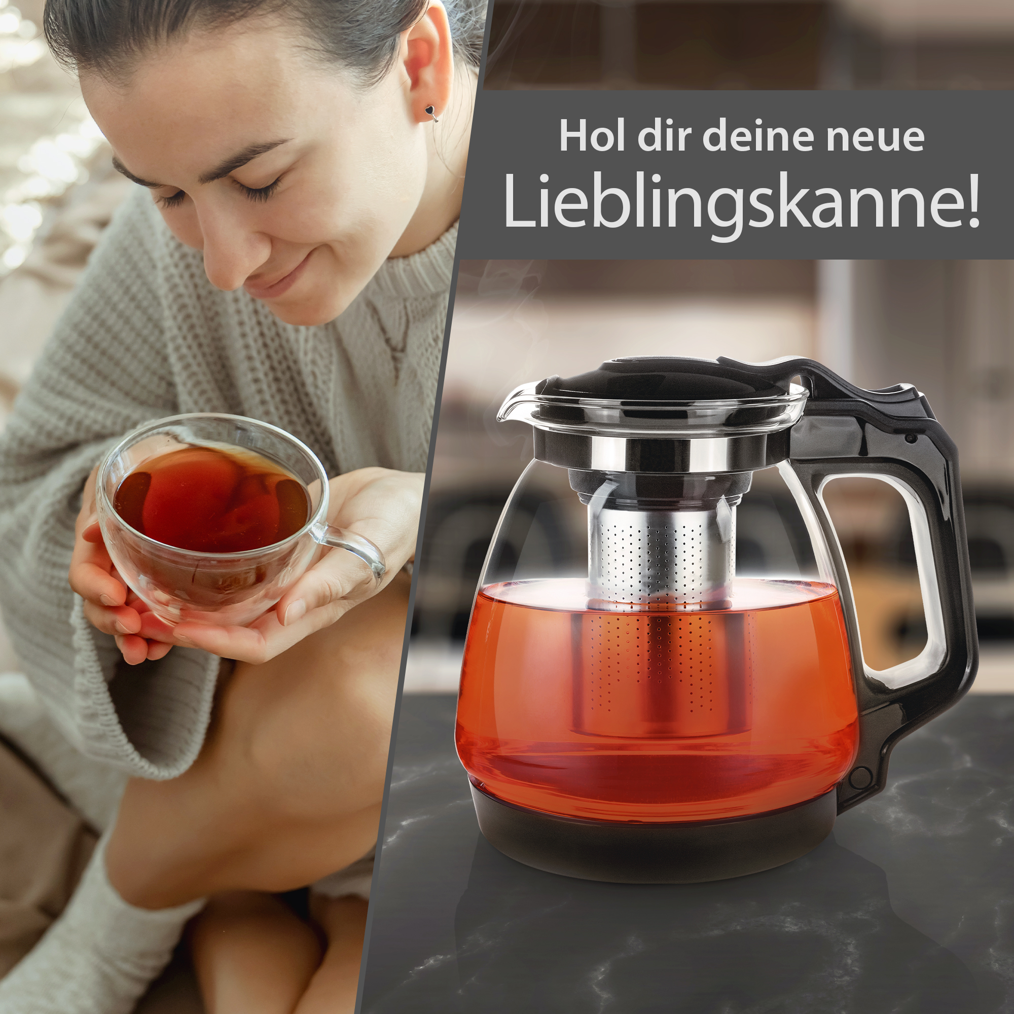 T24 Glas Teekanne Mit Edelstahl Teesieb & Überhitzungsschutz, 1700 Ml