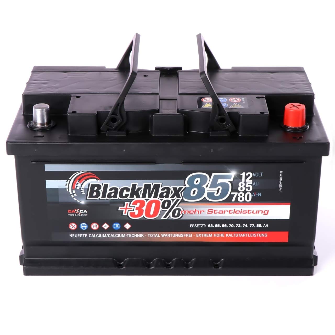 Autobatterie 12V 85Ah BlackMax + 30% Edition Starterbatterie ersetzt 74Ah 75Ah 77Ah 80Ah, kompatible mit PKW