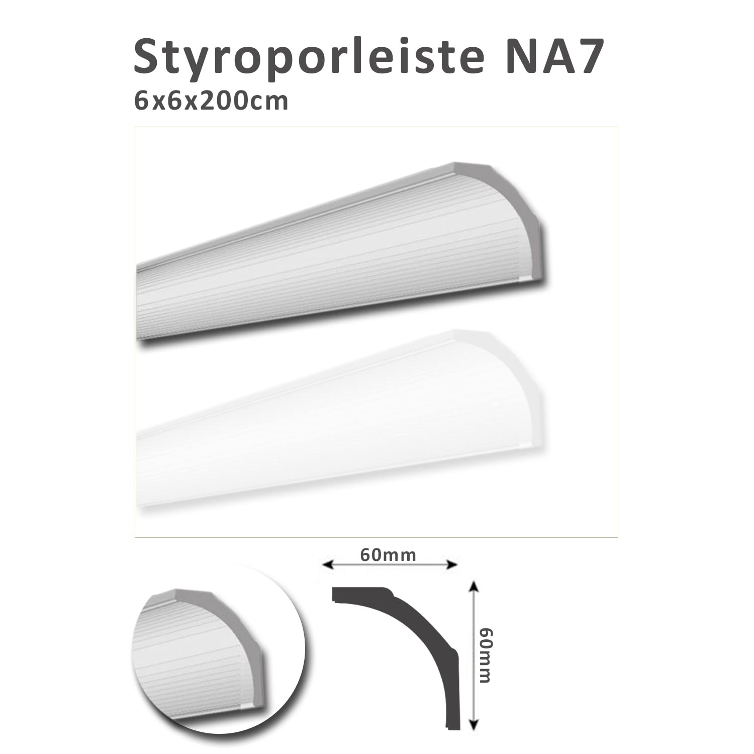 4 Meter Deckenleisten Styropor XPS Stuckleisten Abschlussleiste Decke Weiss 60X60 mm Zierprofile Styroporleisten Deckenleisten Zierleisten Sparpaket NA7