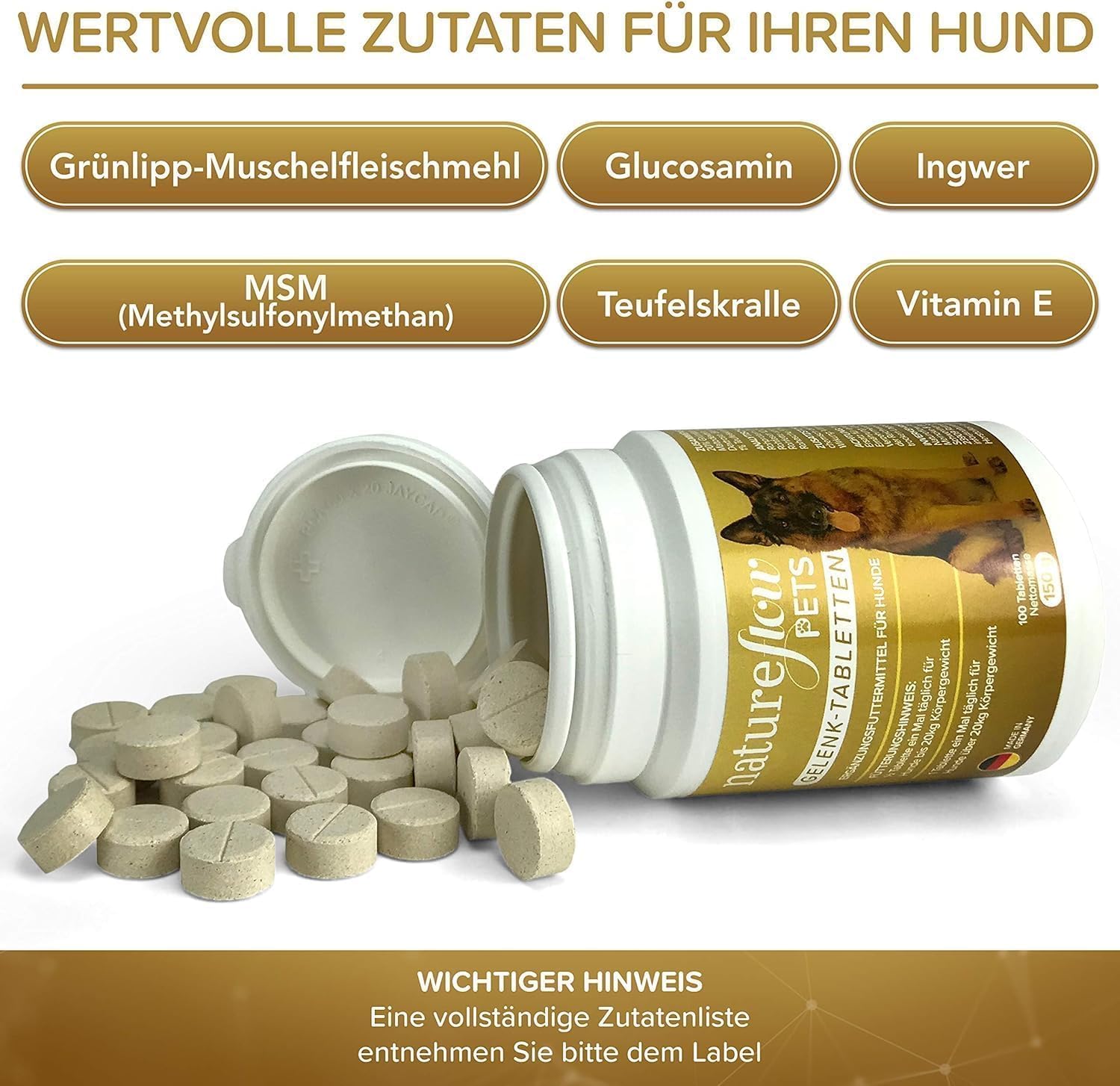 Gelenktabletten Hunde – Test SEHR GUT Made in Germany mit Grünlippmuschel, MSM und Teufelskralle - Keine Kapseln, hohe Akzeptanz Gelenktabletten Hund - 100 Stück