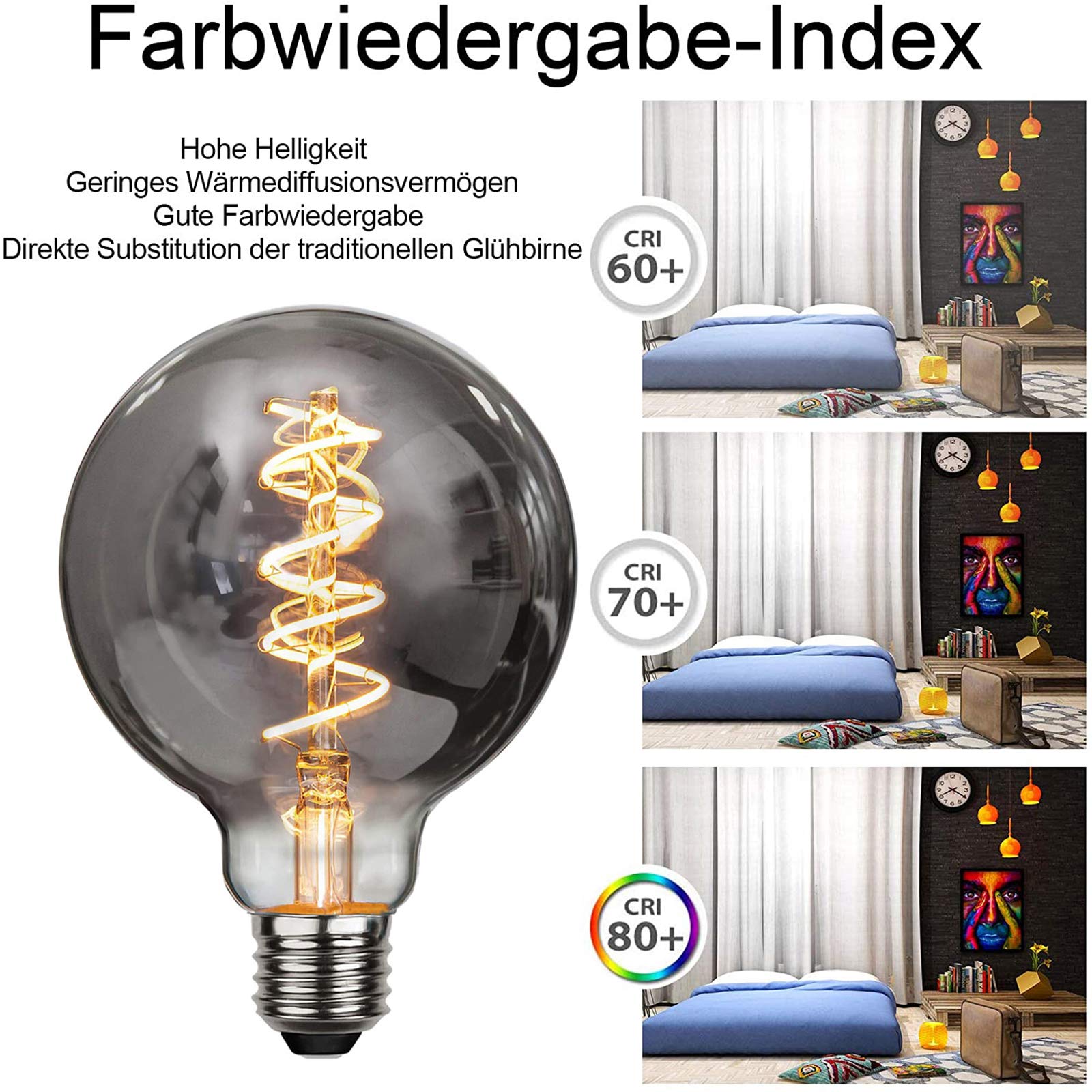 ESIP Edison Vintage Glühbirne,G95 E27 4W LED Glühbirne Vintage Antike Glühbirne, Warmweiß (2700K), Ideal für Nostalgie und Retro Beleuchtung im Haus Café Bar usw - 4 Stück