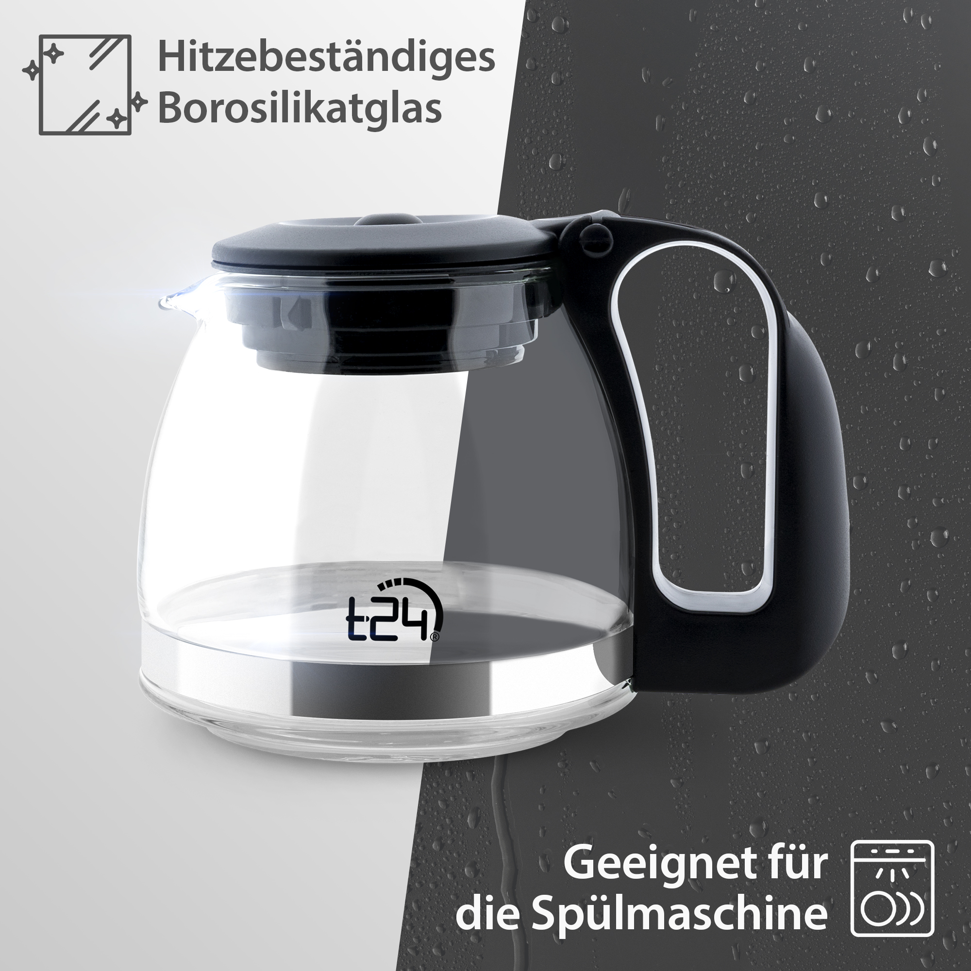 T24 Glas Teekanne Mit Edelstahlsieb, 700 Ml, Schwarz