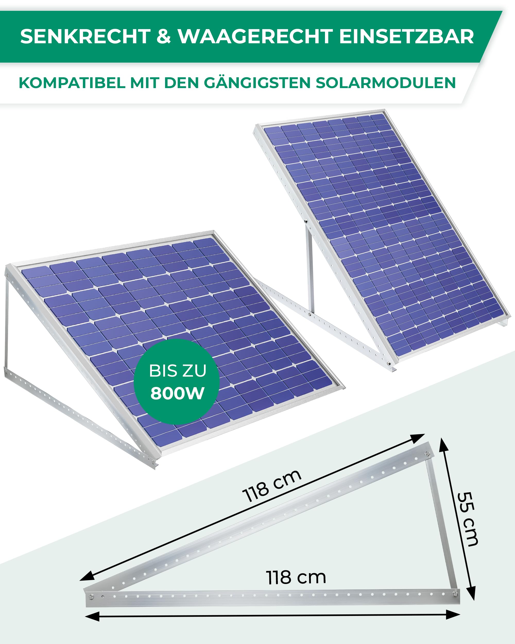 SMABIX® Solarpanel Halterung, [EXTREM ROBUST & LANGLEBIG] Halterung Balkonkraftwerk, 118 cm, 0-90 Grad verstellbar, inkl. Schrauben & Montage Anleitung, Solarmodul Halterung, Balkonkraftwerk Halterung