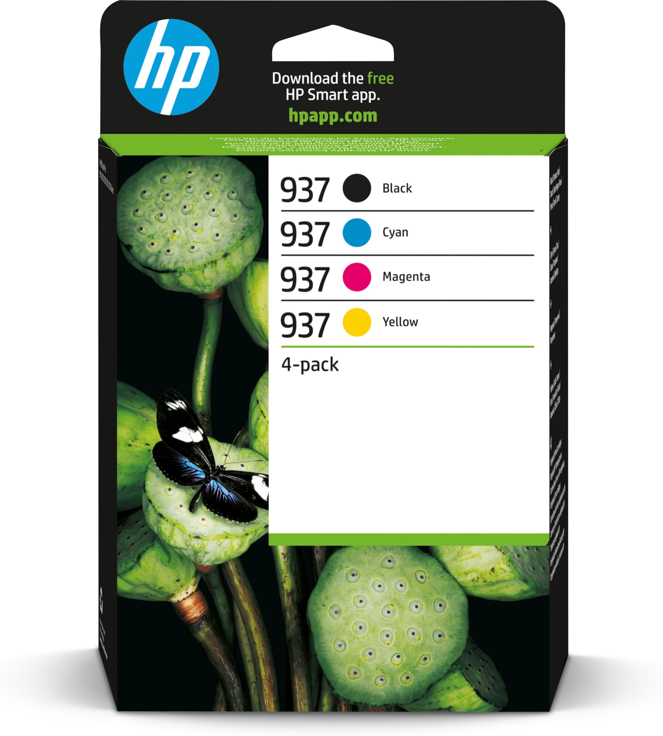 HP 937 (6C400NE) Multipack Original Druckerpatrone, Schwarz + Farben, 1xSchwarz, 1xCyan, 1xMagenta, 1xGelb für OfficeJet Pro 9720e; 9730e All-in-One Großformatdrucker; HP OfficeJet Pro 91xx Drucker