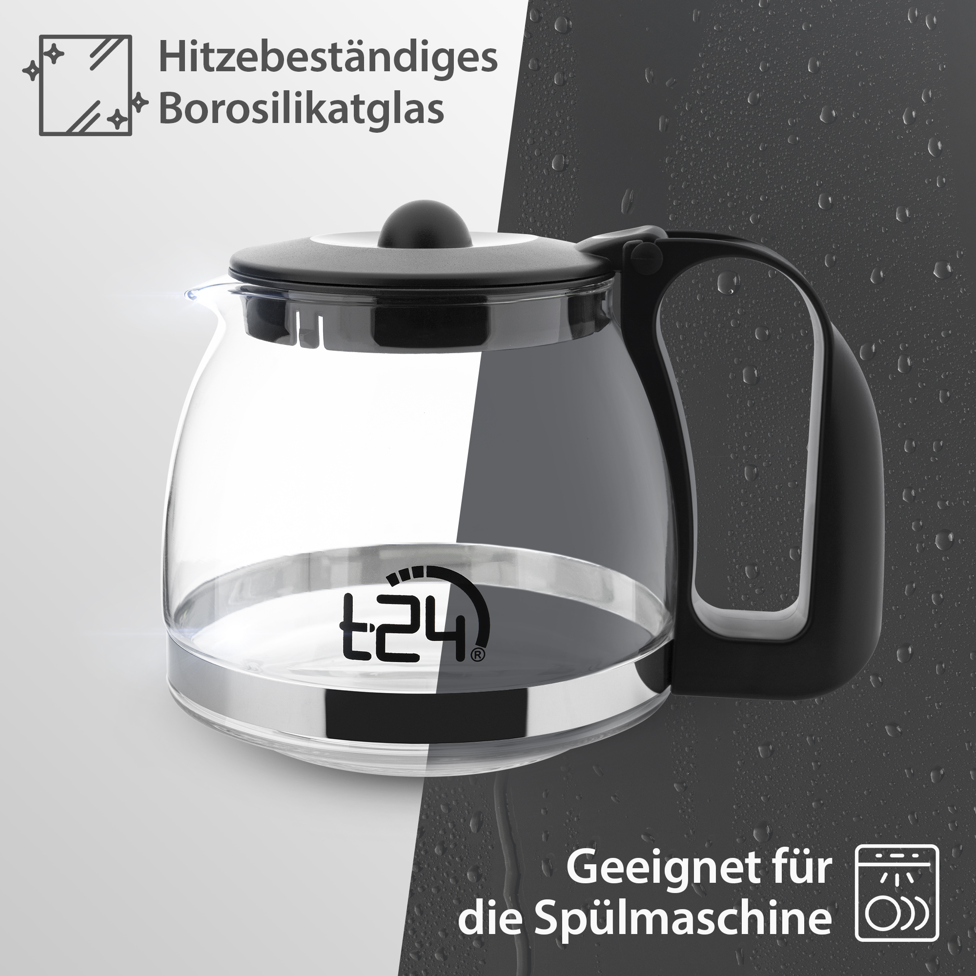 T24 Glas Teekanne Mit Edelstahlsieb, 1250 Ml, Schwarz