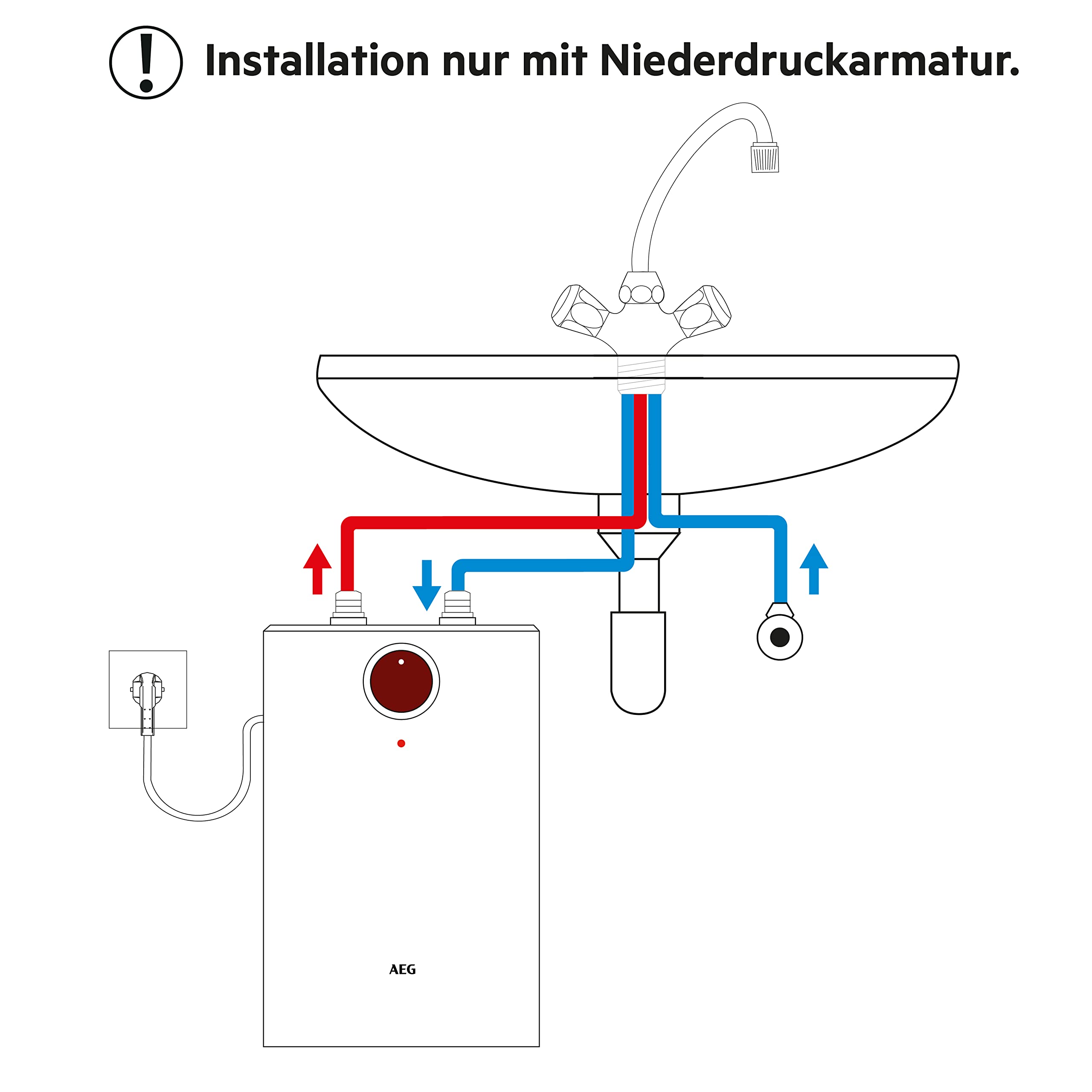 AEG druckloser Kleinspeicher HUZ 5 Öko DropStop, Untertischboiler 5 Liter Niederdruck, mit ThermoStop, stufenlose Temperaturwahl von 35-85 °C, steckerfertig, 2 kW, 222167