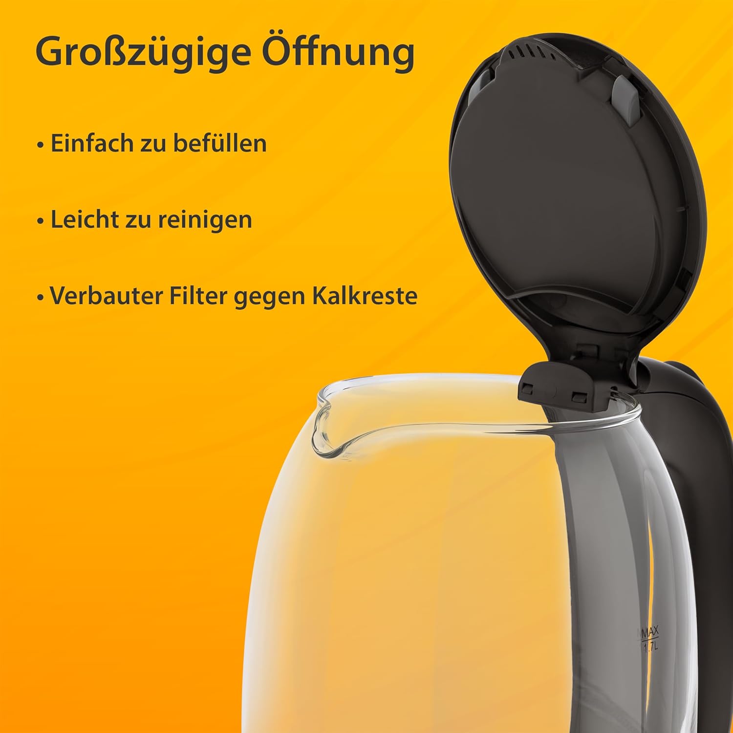 T24 Borosilikatglas Wasserkocher | 1,7 Liter | mit LED | 2200 Watt