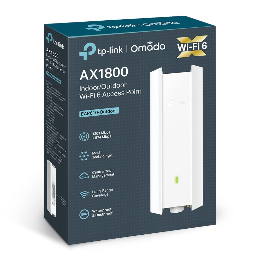 TP-Link EAP610-Outdoor AX1800 Gigabit Dualband WiFi 6 WLAN Access point (Dualband 1775Mbit/s, Omada SDN, zentrales Management, 1 Gigabit Port, IP67, nahtloses WLAN-Roaming, PoE angetriebene) weiß