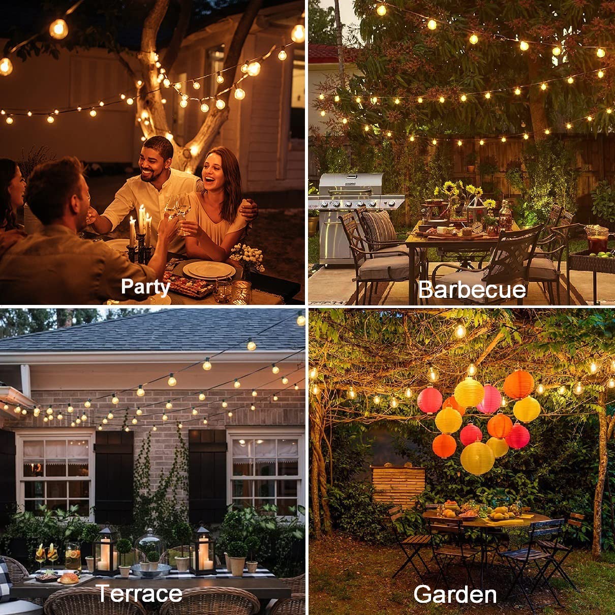 LED Lichterkette Außen - 15M Lichterkette Glühbirnen mit 27 Birnen LED Wetterfest G40 Warmweiße Strombetrieben für Garten, Balkon,Terrasse, Hochzeiten, Partys, Hof, Grill - Dimmer nicht enthalten