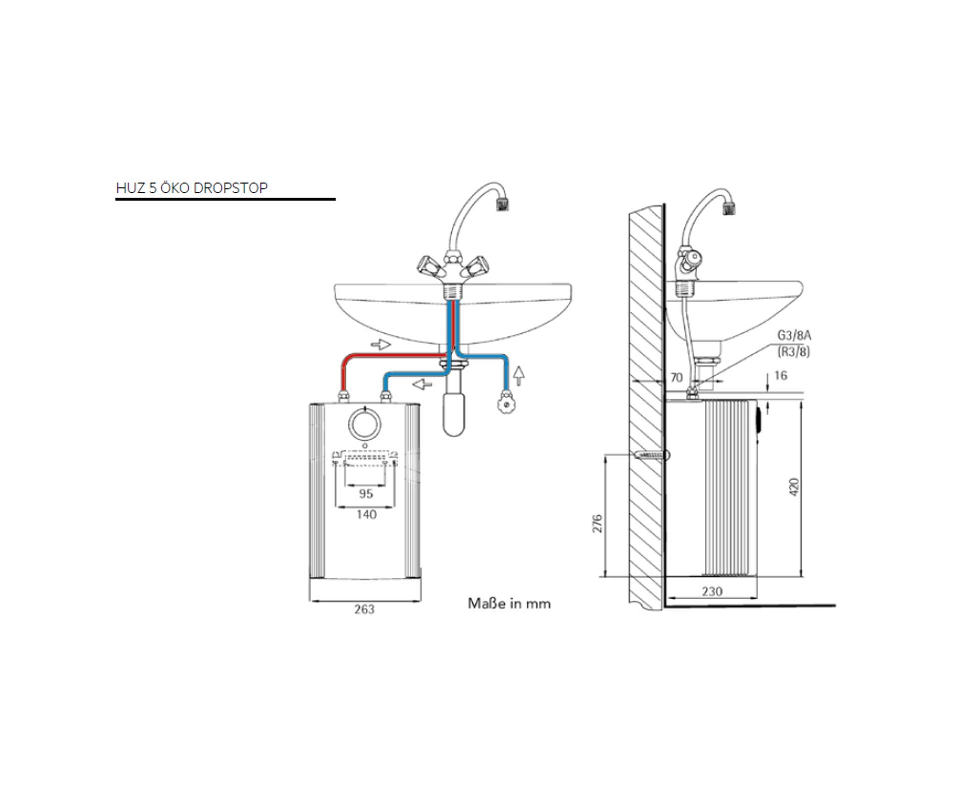 AEG druckloser Kleinspeicher HUZ 5 Öko DropStop, Untertischboiler 5 Liter Niederdruck, mit ThermoStop, stufenlose Temperaturwahl von 35-85 °C, steckerfertig, 2 kW, 222167