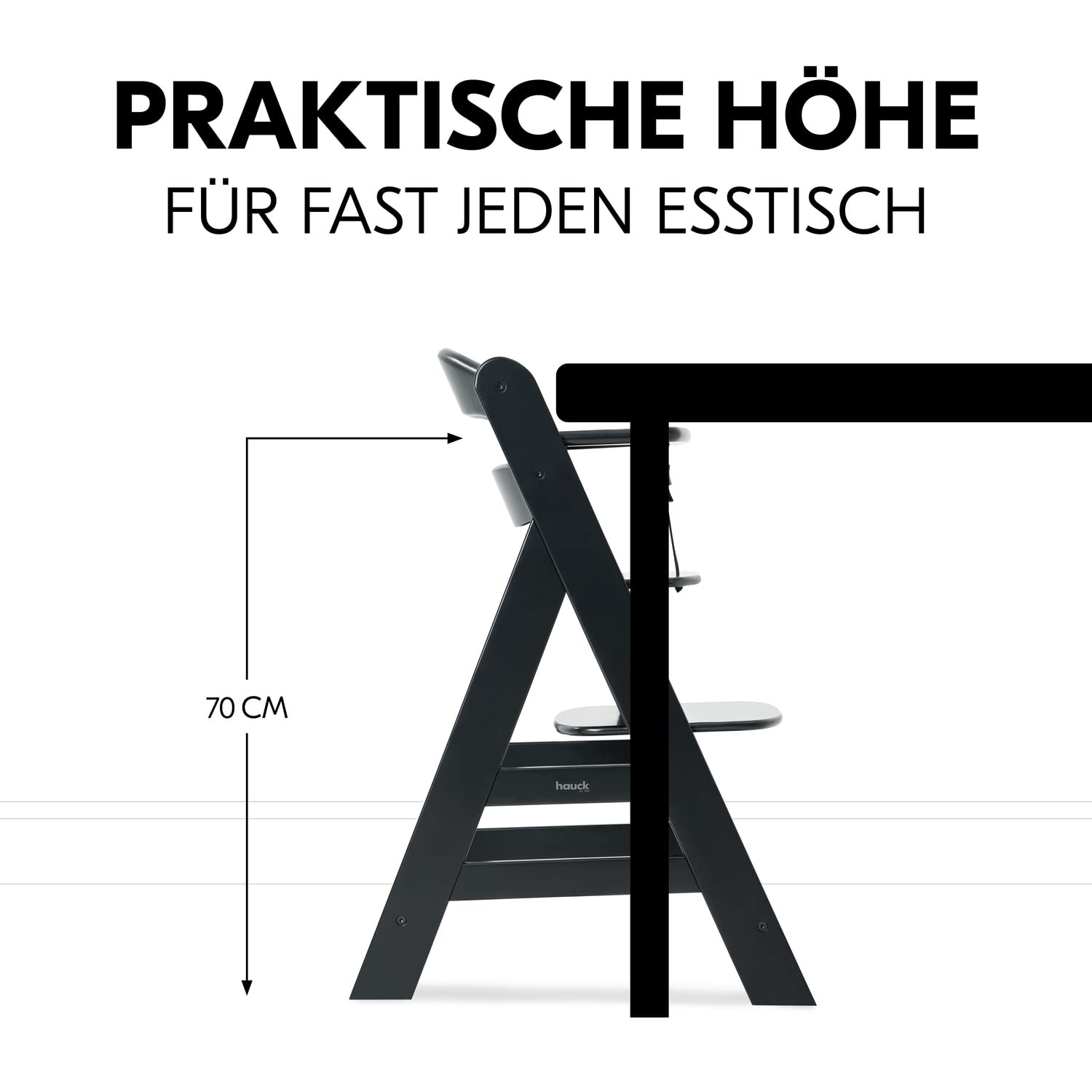 hauck Hochstuhl Alpha+ für Kinder ab 6 Monaten bis 90 kg, inkl. Schutzbügel, 5-Punkt-Gurt & Schrittgurt, mitwachsender Kinderhochstuhl aus FSC® zertifiziertem Buchenholz (Black)