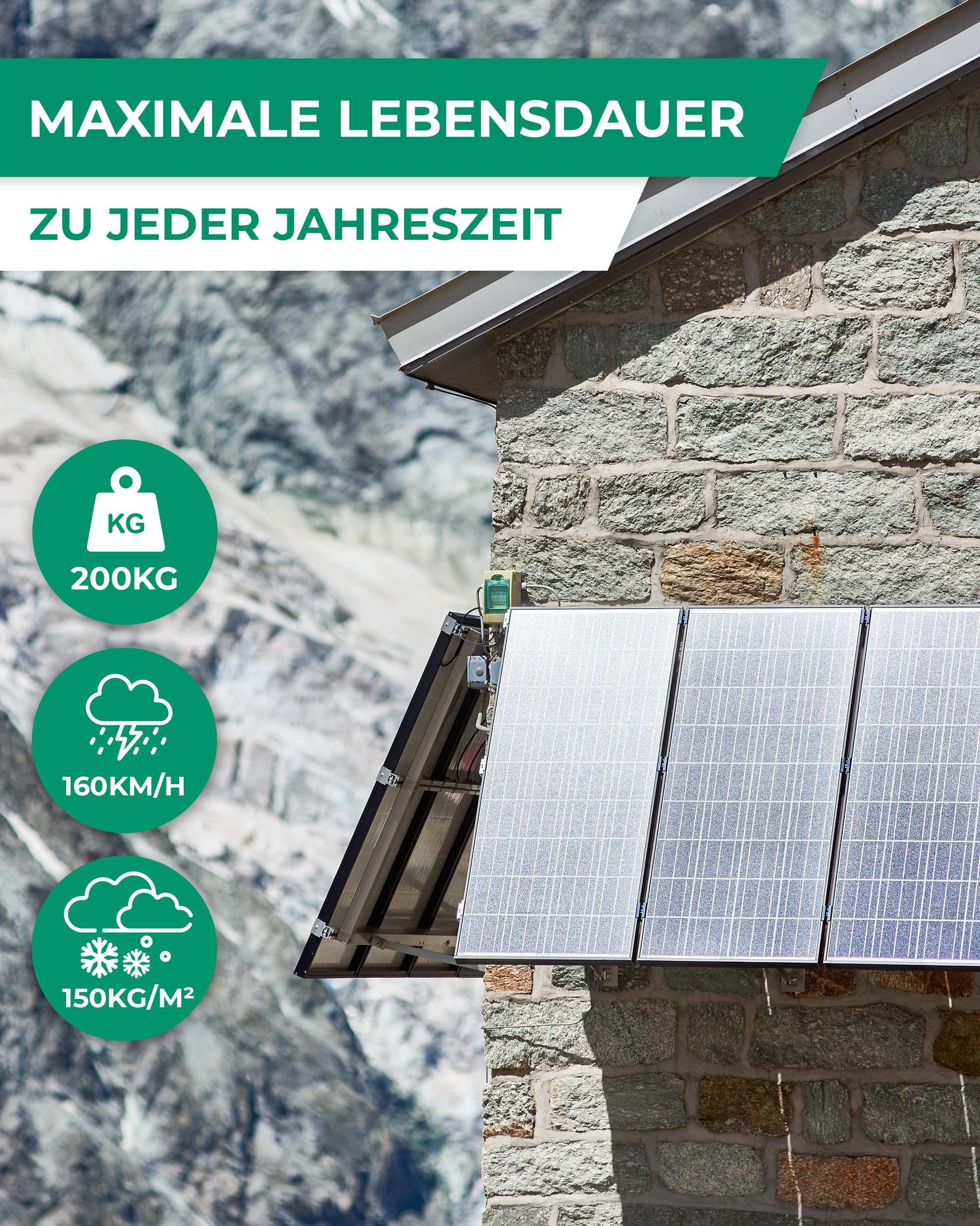 SMABIX® Solarpanel Halterung, [EXTREM ROBUST & LANGLEBIG] Halterung Balkonkraftwerk, 118 cm, 0-90 Grad verstellbar, inkl. Schrauben & Montage Anleitung, Solarmodul Halterung, Balkonkraftwerk Halterung