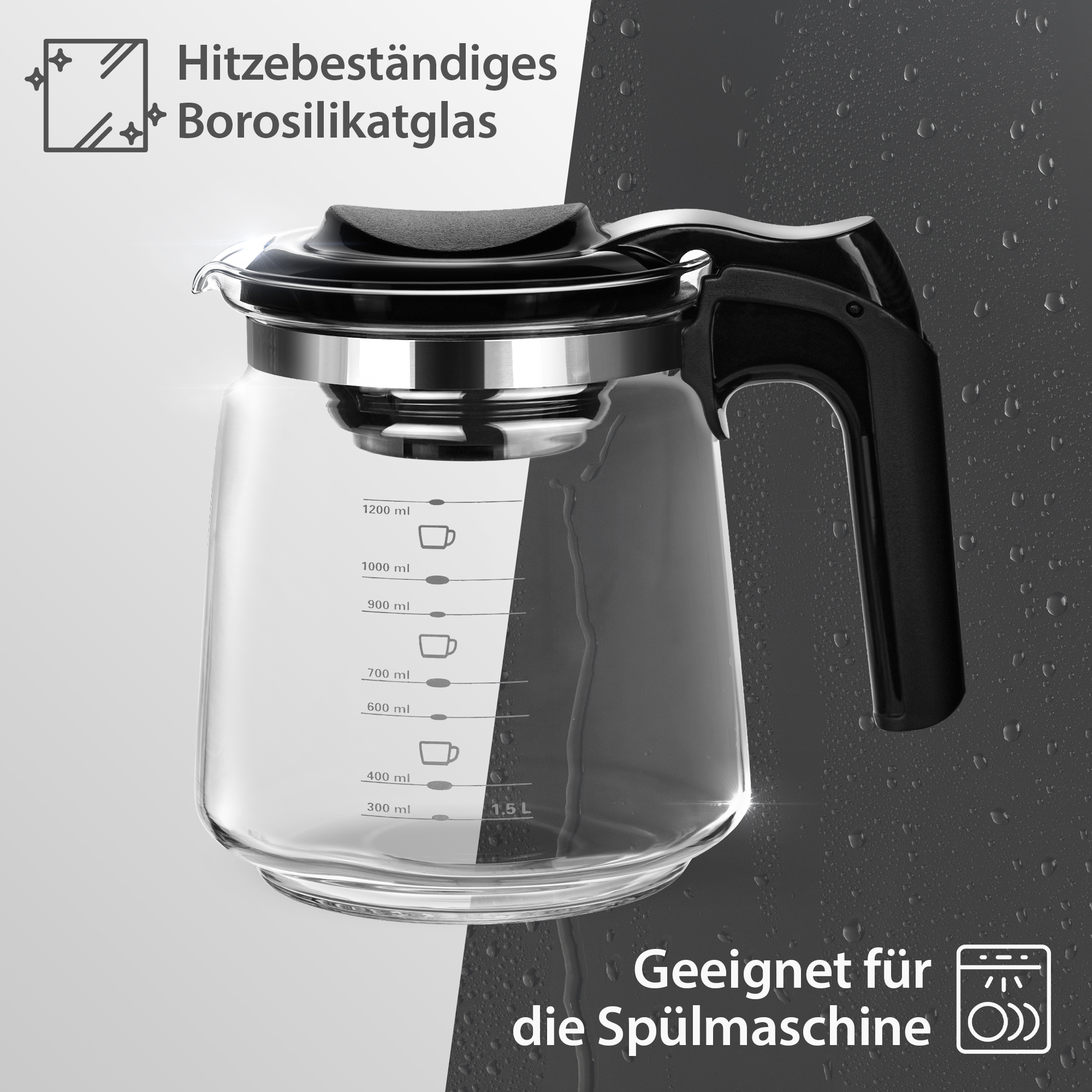 T24 Glas Teekanne Mit Edelstahlsieb Elegant, 1500 Ml, Schwarz