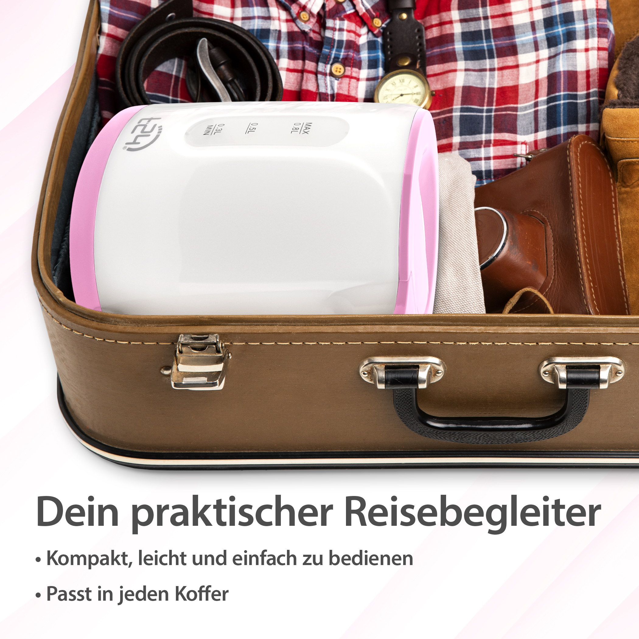 T24 Wasserkocher klein Pink 0,8L, 1100W, Reisewasserkocher Camping