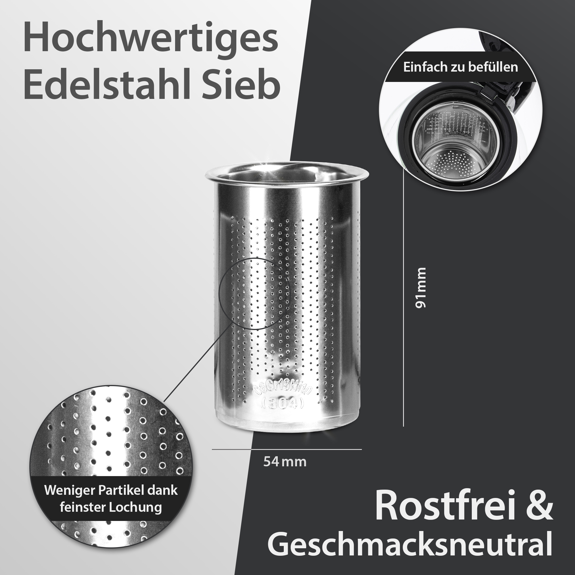 T24 Glas Teekanne Mit Edelstahlsieb, 1250 Ml, Schwarz