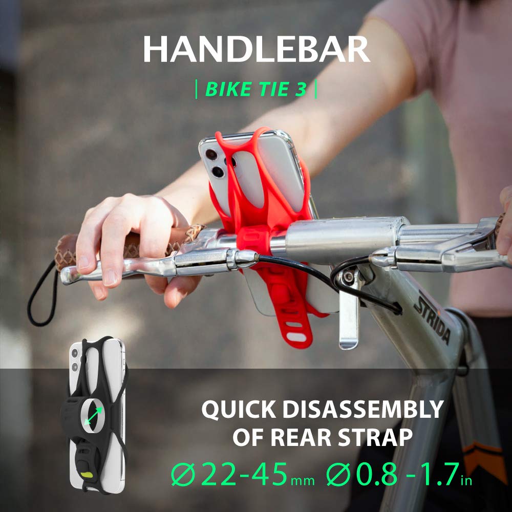 Bone Handyhalterung Fahrrad Lenkstange, Smartphone Halterung Fahrrad Motorrad Lenker Silikon Universal, Handyhalter Fahrrad für 5,8-7,2 Zoll iPhone Samsung Google Pixel - Bike Tie 3 - Schwarz