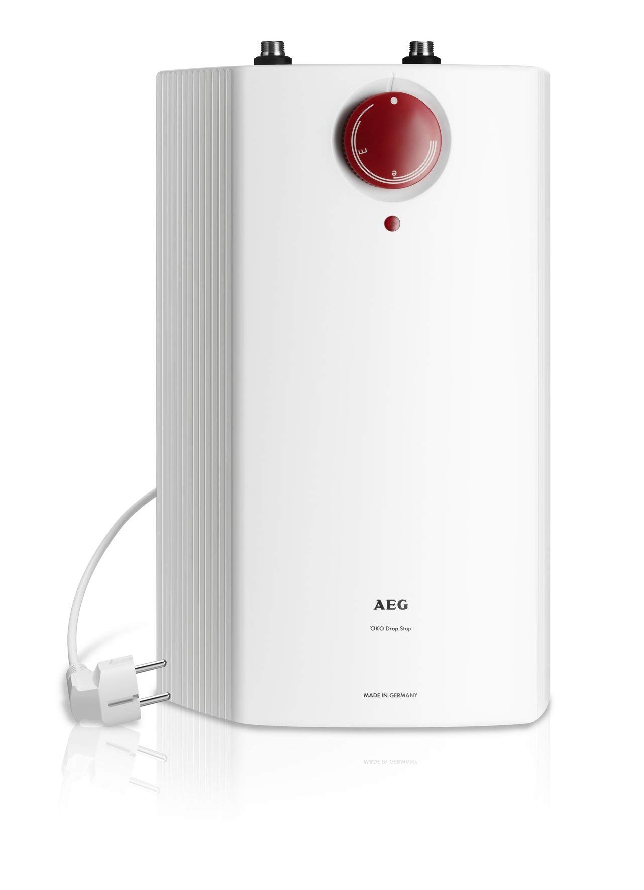 AEG druckloser Kleinspeicher HUZ 5 Öko DropStop, Untertischboiler 5 Liter Niederdruck, mit ThermoStop, stufenlose Temperaturwahl von 35-85 °C, steckerfertig, 2 kW, 222167