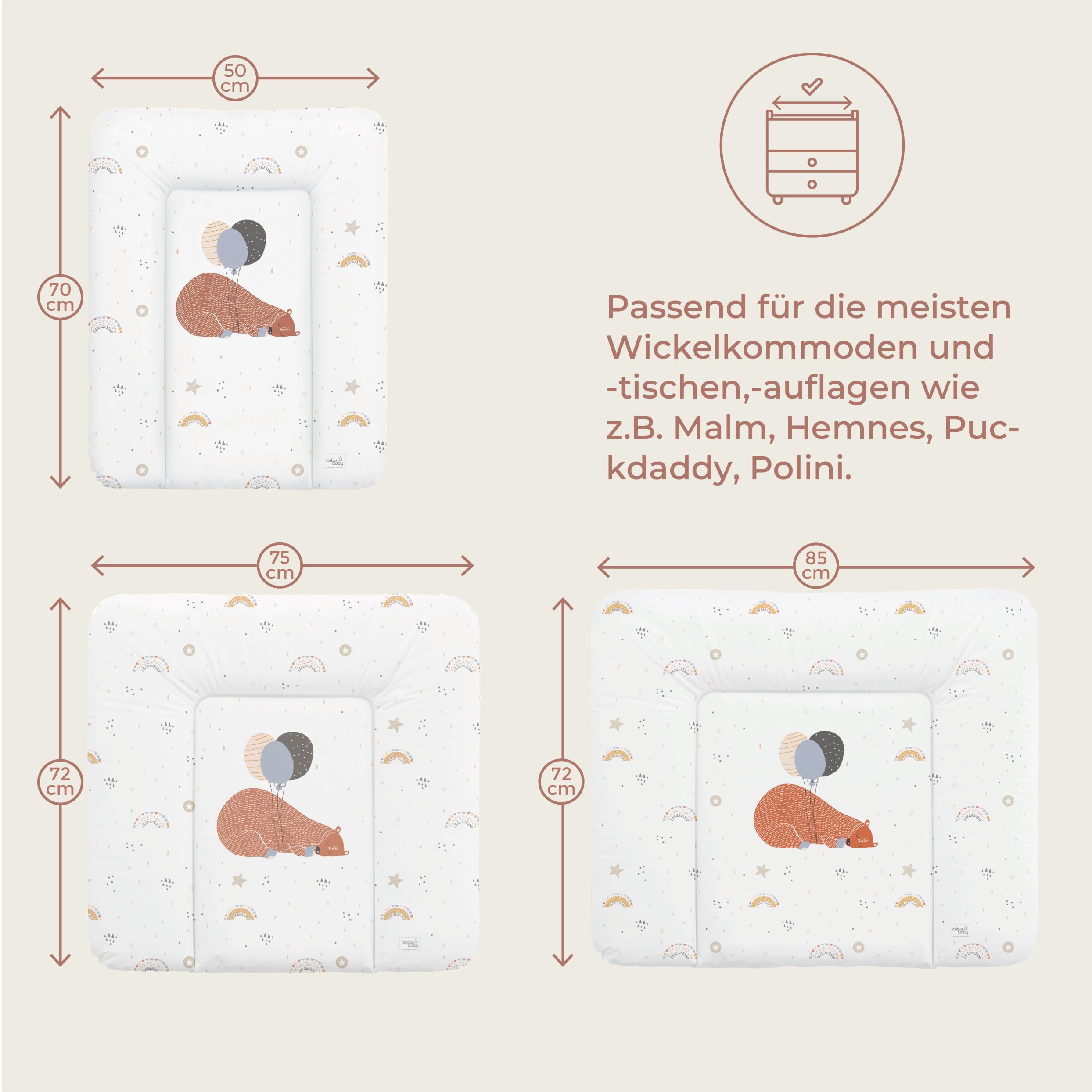 Ceba Baby® Wickelauflage - weiche Wickelunterlage - Baby Wickeltischauflage - 50x70 cm - Abwaschbar - OEKO-TEX® Standard 100 - Made in EU - Lea - 50 x 70 cm