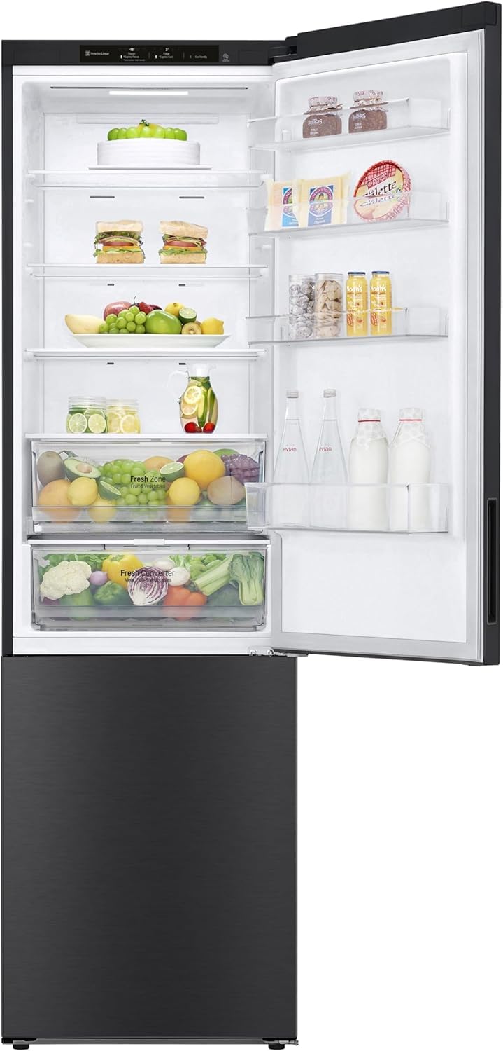 LG GBP62MCNAC, Klasse A, 384 L, Kühl-/ Gefrierkombination, Total No Frost, Kühlschrank mit Gefrierfach, DoorCooling+, Niedriger Geräuschpegel, 59,5 x 67,5 x 203 cm ꟷ Matte Black [Energieklasse A]