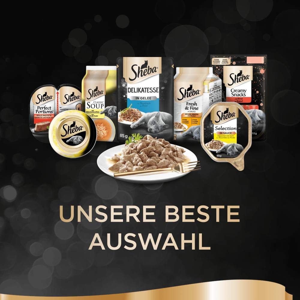 Sheba Katzennassfutter Selection in Sauce, 72 Portionsbeutel, 72x85g (1 Großpackung) – Katzenfutter nass, Geflügel Variation mit Ente, Huhn, Geflügel und Truthahn