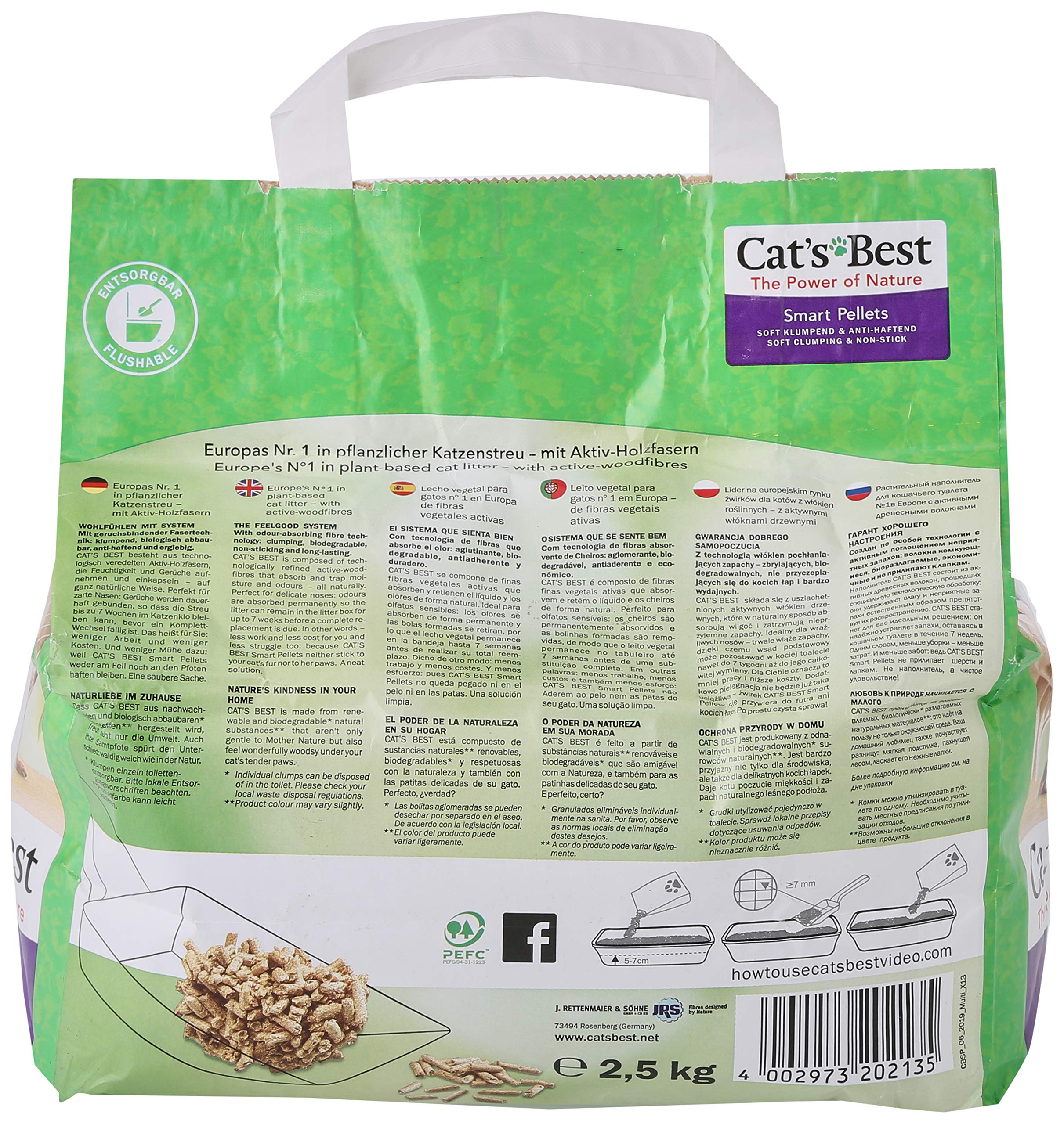 Cat's Best Smart Pellets, 100 % pflanzliche Katzenstreu, innovative Klumpstreu für Katzen aus antihaftenden Aktiv-Holzfasern – stoppt das Heraustragen, 2,5 kg/ 5 l