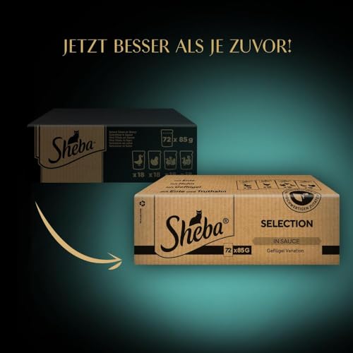 Sheba Katzennassfutter Selection in Sauce, 72 Portionsbeutel, 72x85g (1 Großpackung) – Katzenfutter nass, Geflügel Variation mit Ente, Huhn, Geflügel und Truthahn