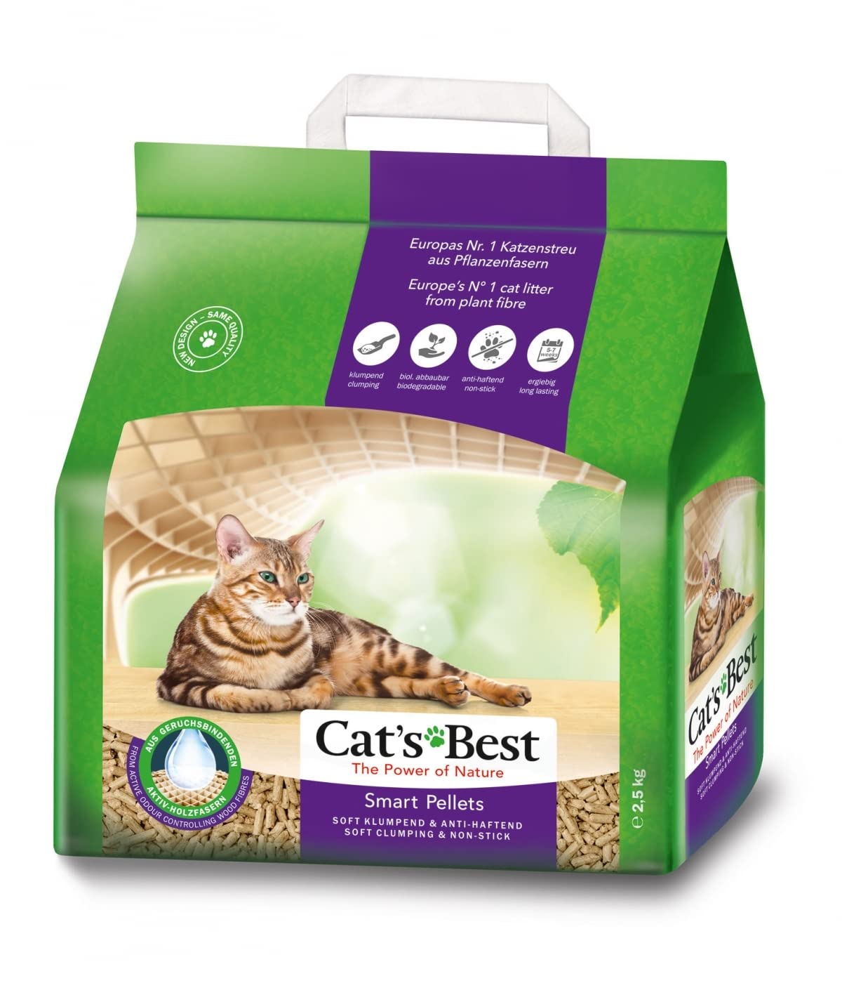 Cat's Best Smart Pellets, 100 % pflanzliche Katzenstreu, innovative Klumpstreu für Katzen aus antihaftenden Aktiv-Holzfasern – stoppt das Heraustragen, 2,5 kg/ 5 l