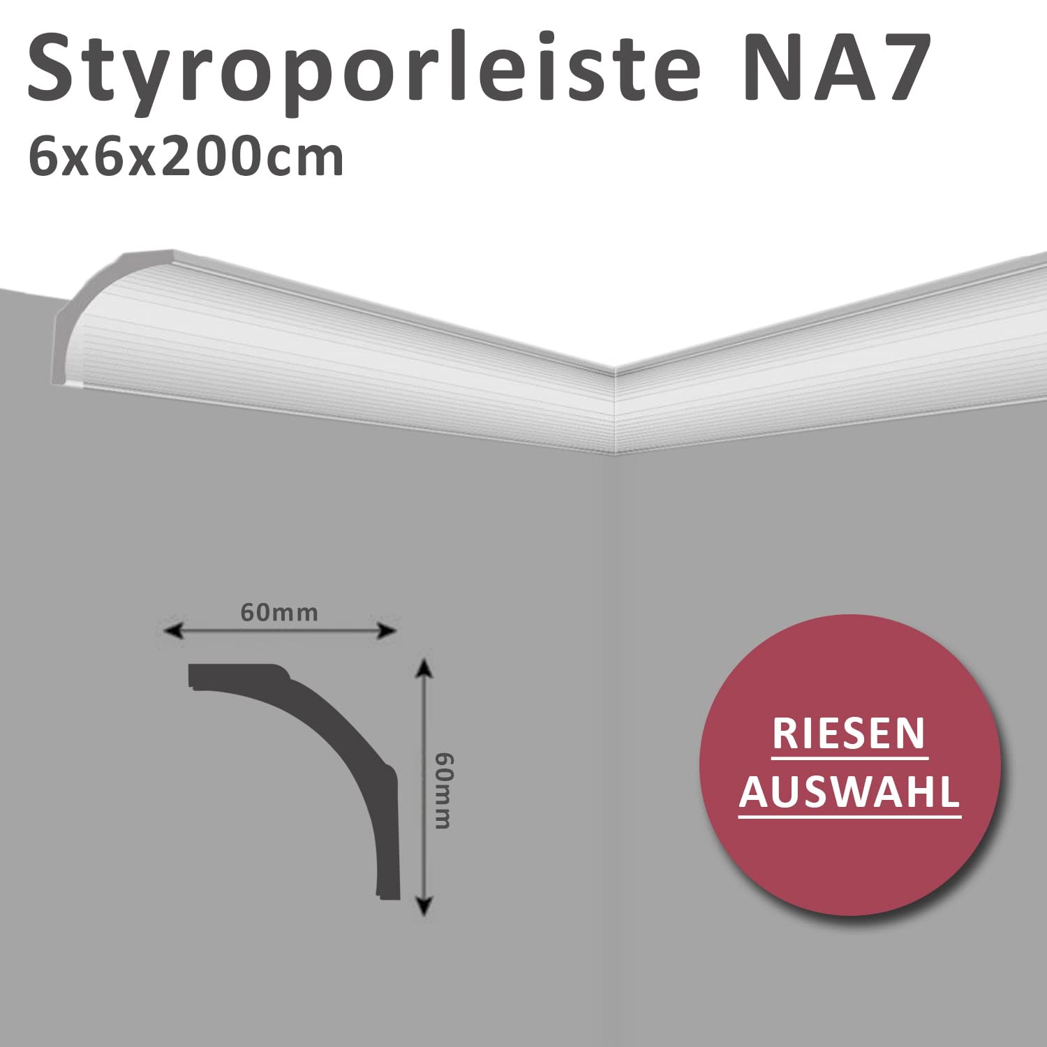 4 Meter Deckenleisten Styropor XPS Stuckleisten Abschlussleiste Decke Weiss 60X60 mm Zierprofile Styroporleisten Deckenleisten Zierleisten Sparpaket NA7