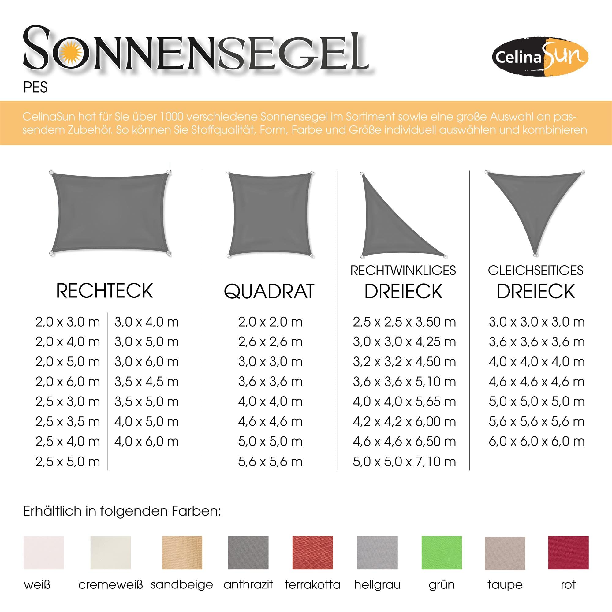 CelinaSun Sonnensegel wasserdicht inkl Befestigungsseile Premium PES wasserabweisend imprägniert Rechteck 4 x 6 m terrakotta