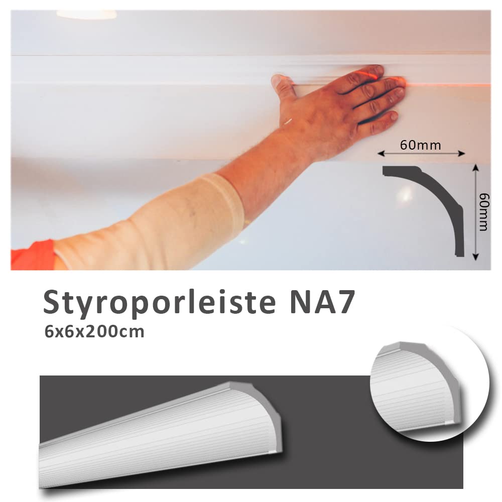 4 Meter Deckenleisten Styropor XPS Stuckleisten Abschlussleiste Decke Weiss 60X60 mm Zierprofile Styroporleisten Deckenleisten Zierleisten Sparpaket NA7