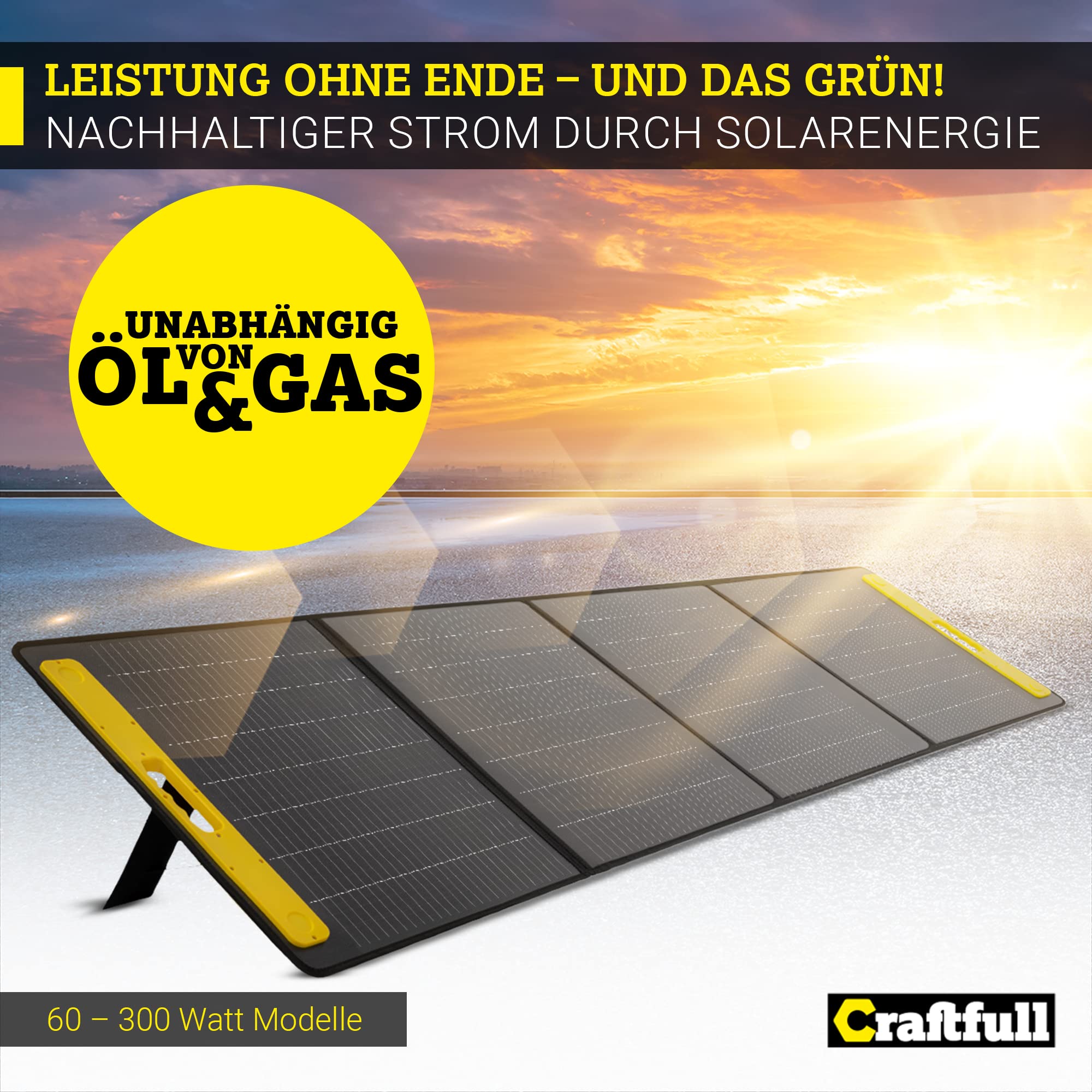 Craftfull Solarpanel faltbar 60w 100w 200w 300w - Solartasche Outdoor - Solarmodul für tragbare Powerstation - Balkonkraftwerk - Solaranlage mit 3 x USB Anschluss - Camping Solargenerator (60 Watt)