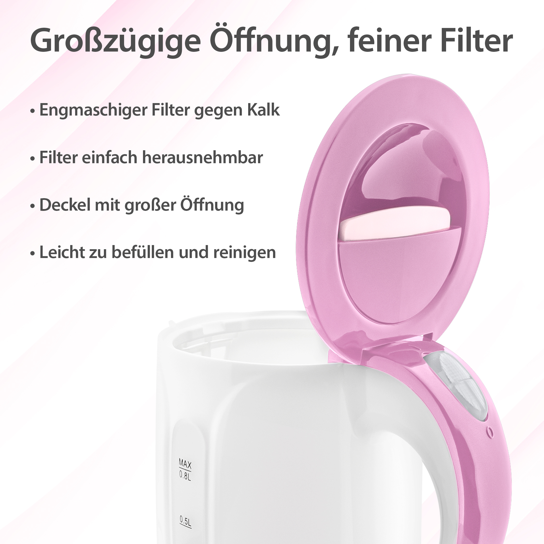 T24 Wasserkocher klein Pink 0,8L, 1100W, Reisewasserkocher Camping